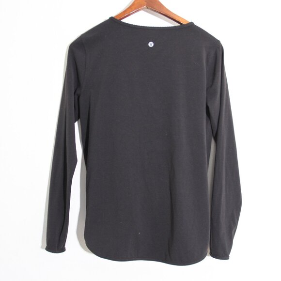 Lululemon Full Freedom Long Sleeve Top Black Nulu Surplice Wrap Scalloped Size 8 - Picture 9 of 10